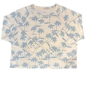 Women's Lou and Grey for Loft LS Sweatshirt Cream w/Blue Palm Trees, Size L, EUC